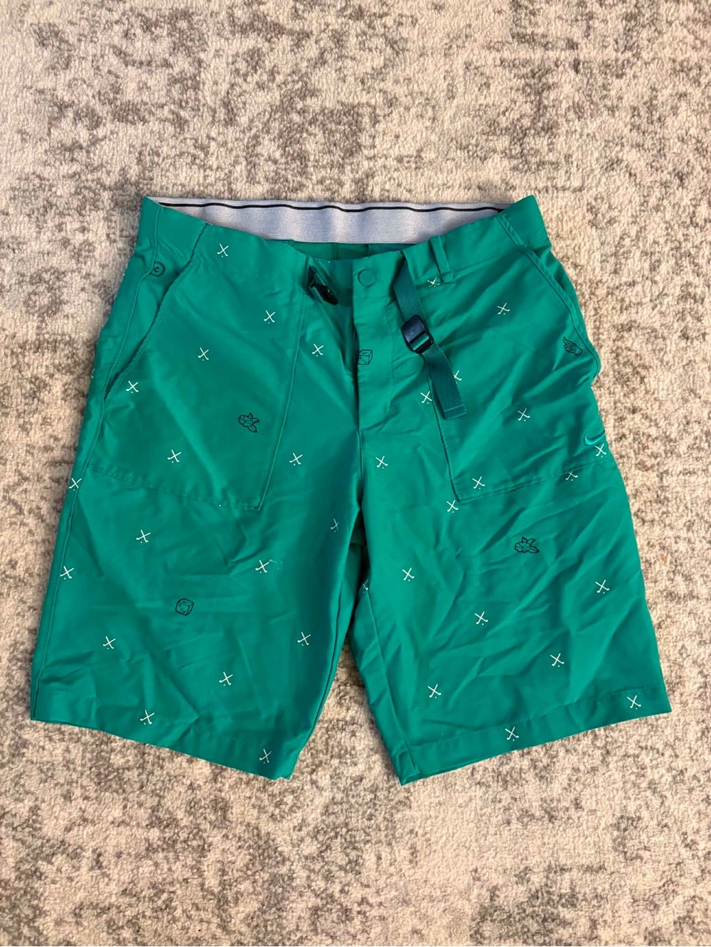 Nike Flex Men Short Green All Over Print Golf Dri Fit Belted Performance Size M